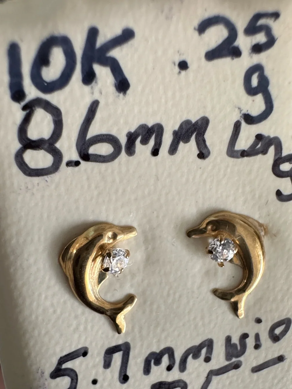 Gold Dolphin Stud Earrings with Clear Stone - Women Jewelry